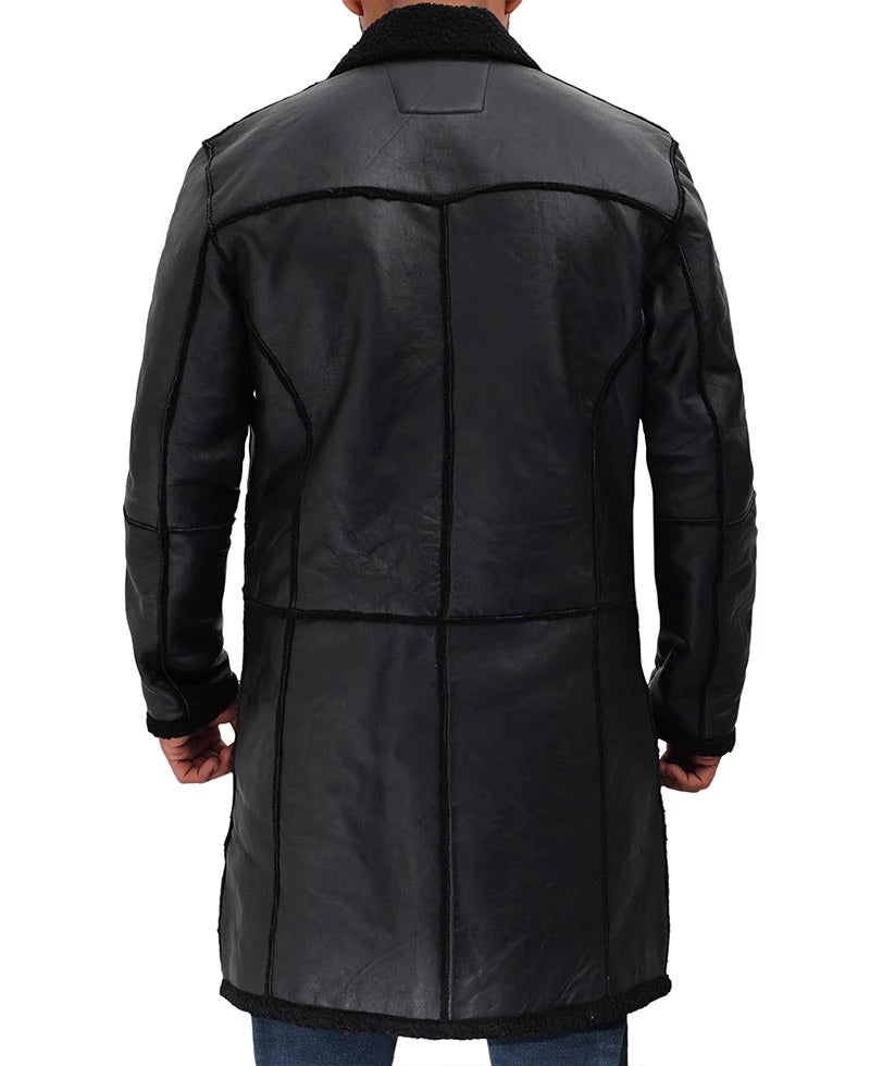 Real Leather Black Sherpa Coat Mens - Winter Coat