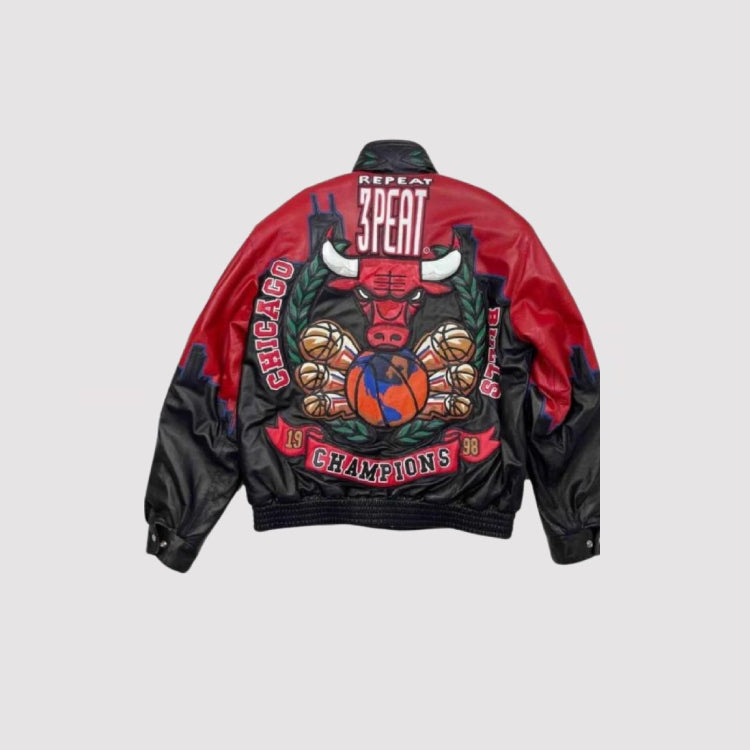 3 Peat Chicago Bulls Leather Varsity Jacket