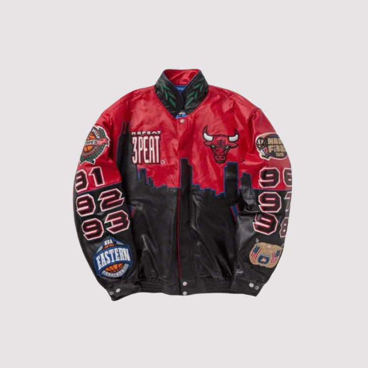 3 Peat Chicago Bulls Leather Varsity Jacket