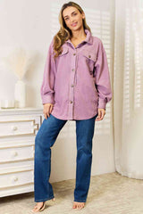 Heimish Cozy Girl Full Size Button Down Shacket lavender