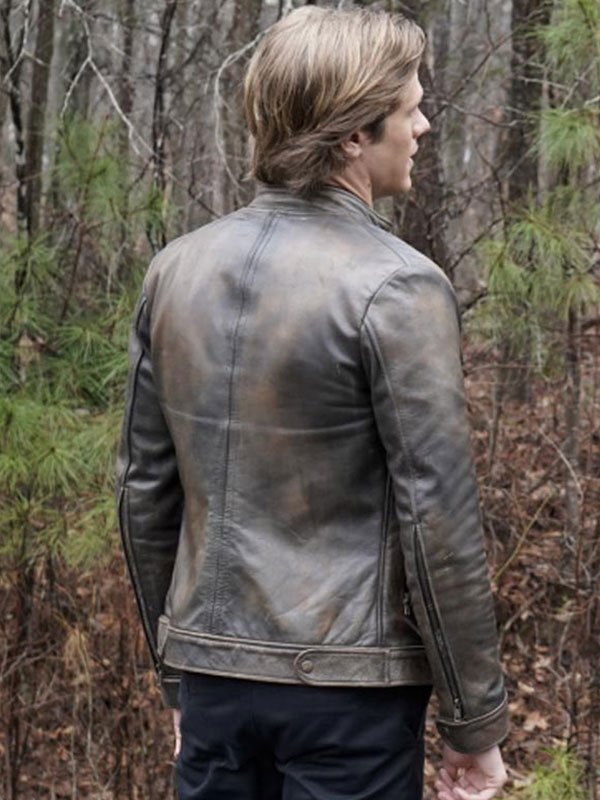 Angus MacGyver Distressed Silver Brown Leather Jacket