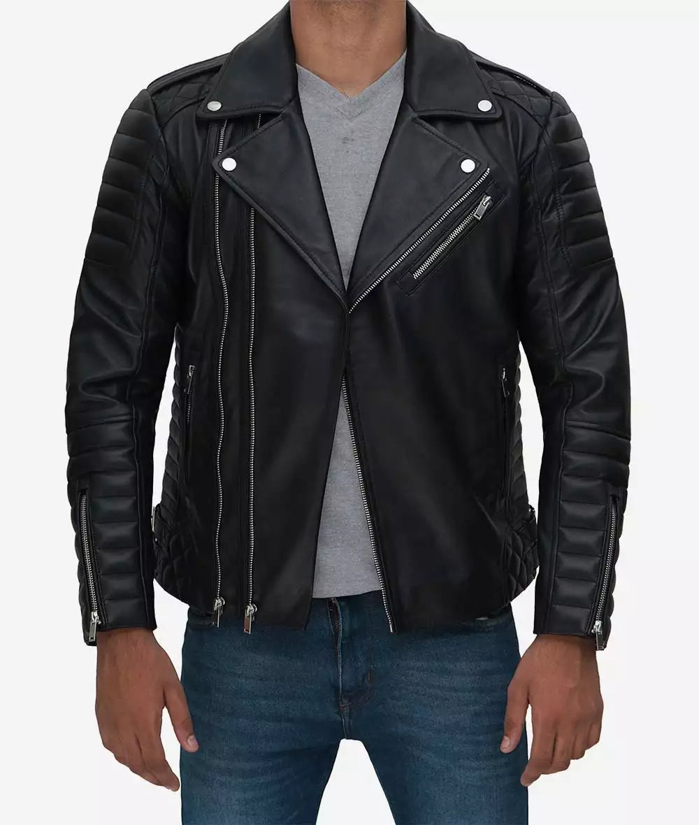 Mens Black Motorcycle Leather Biker Jacket