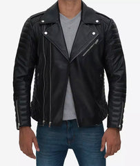 Mens Black Motorcycle Leather Biker Jacket