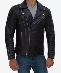 Mens Black Motorcycle Leather Biker Jacket