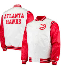 Atlanta Hawks Bomber Red and White Satin Jacket