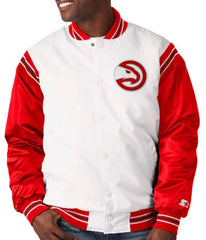 Atlanta Hawks Bomber Red and White Satin Jacket