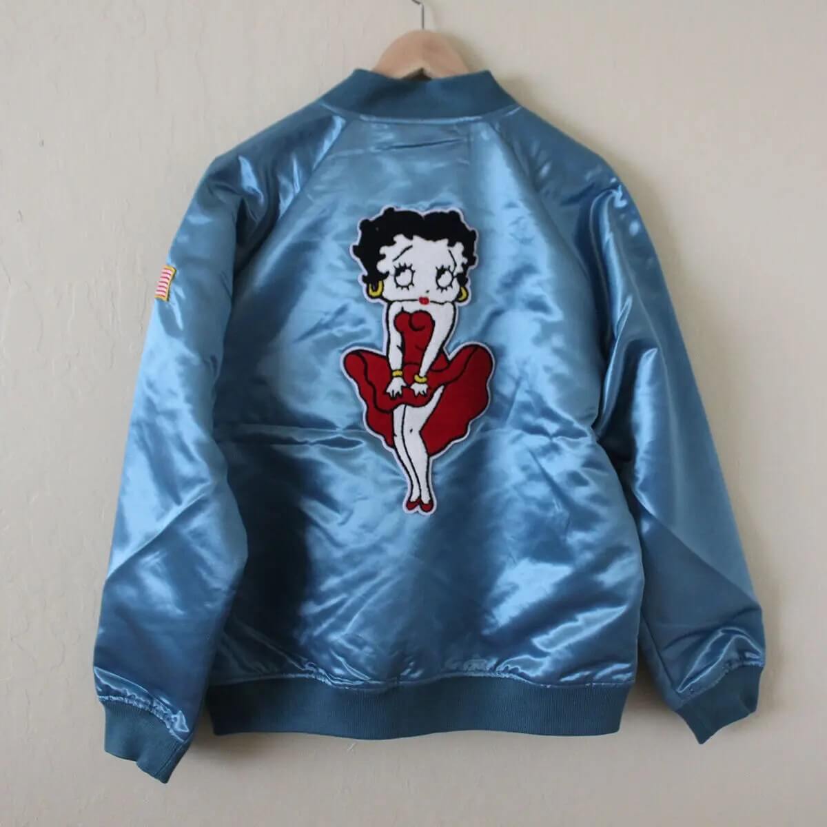 Betty Boop Blue USA Satin Bomber Jacket