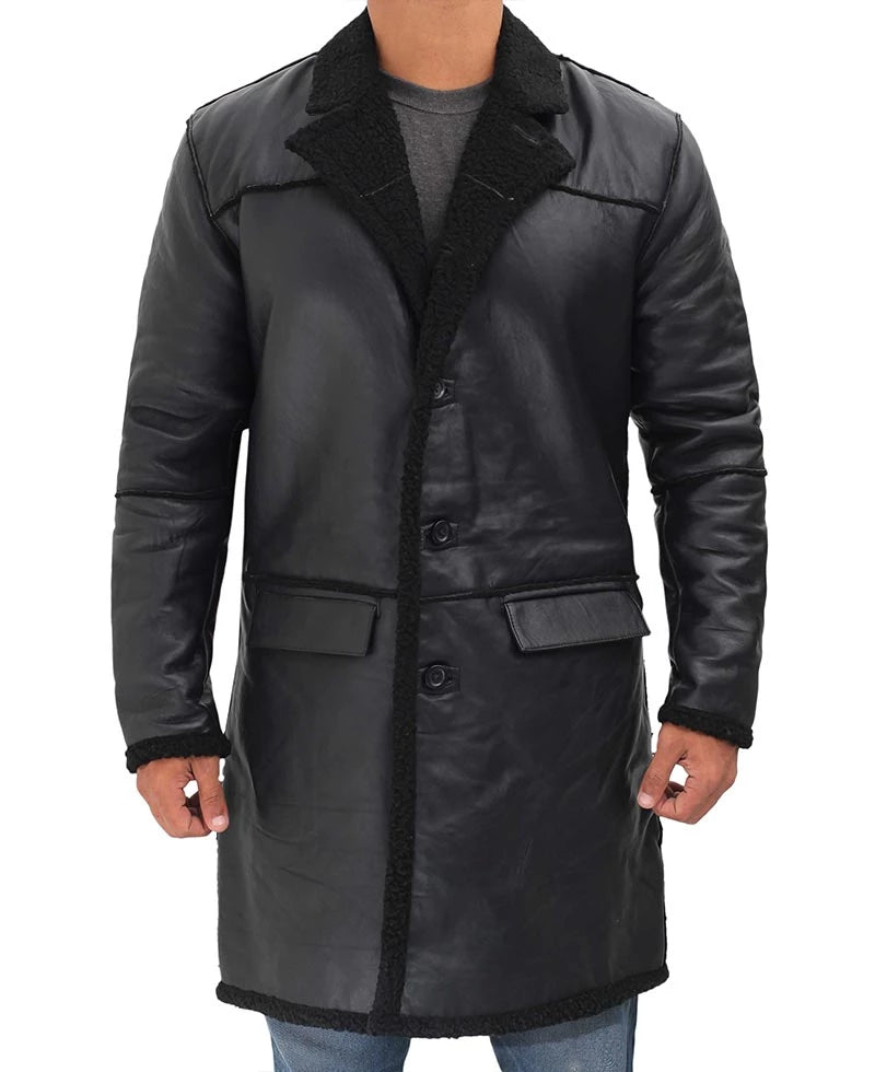 Real Leather Black Sherpa Coat Mens - Winter Coat