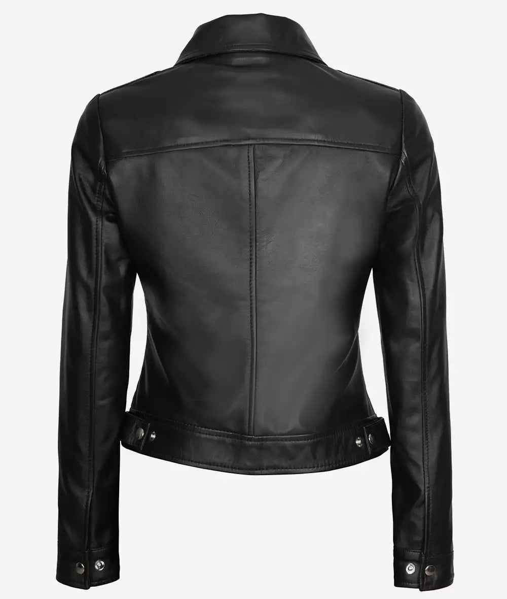 Jose Womens Black Shirt Collar Harrington Leather Jacket