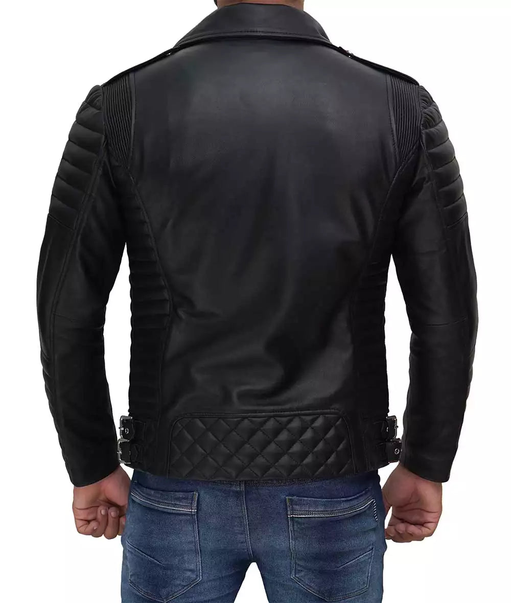 Mens Black Motorcycle Leather Biker Jacket