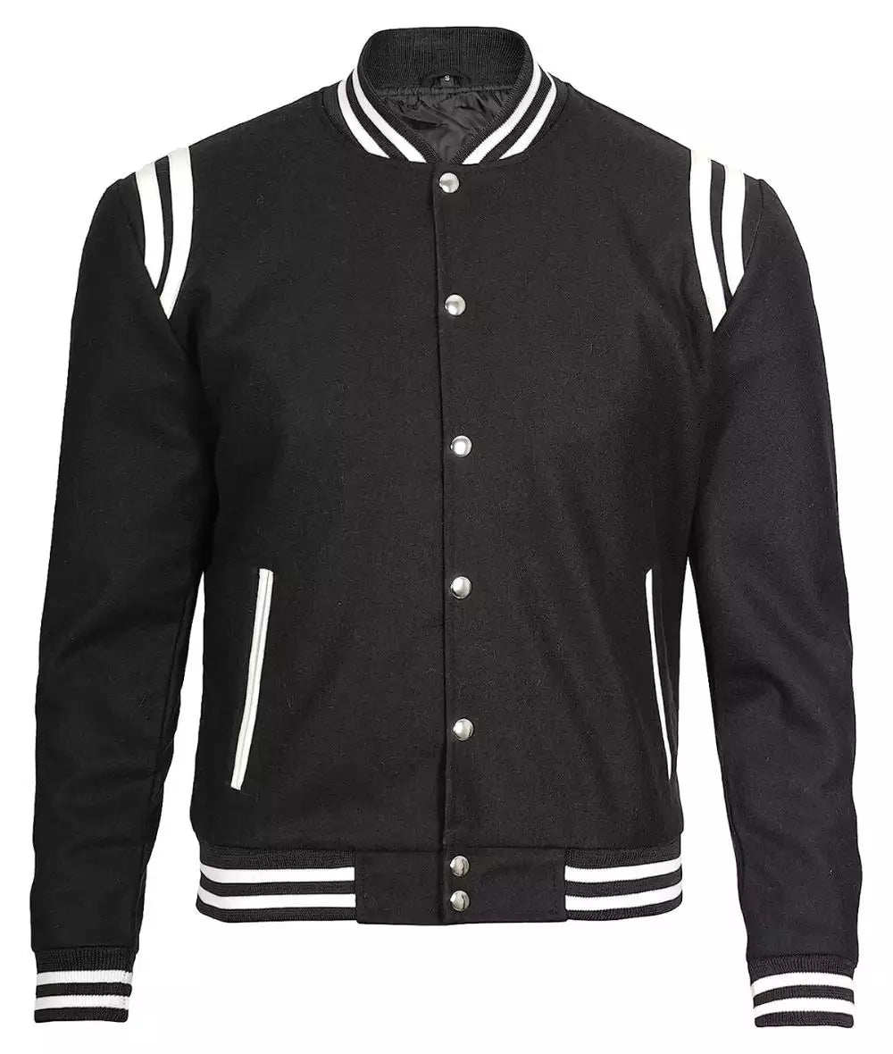 Black Letterman Jacket With White Detailing - Wool Blend (Limited Stock)