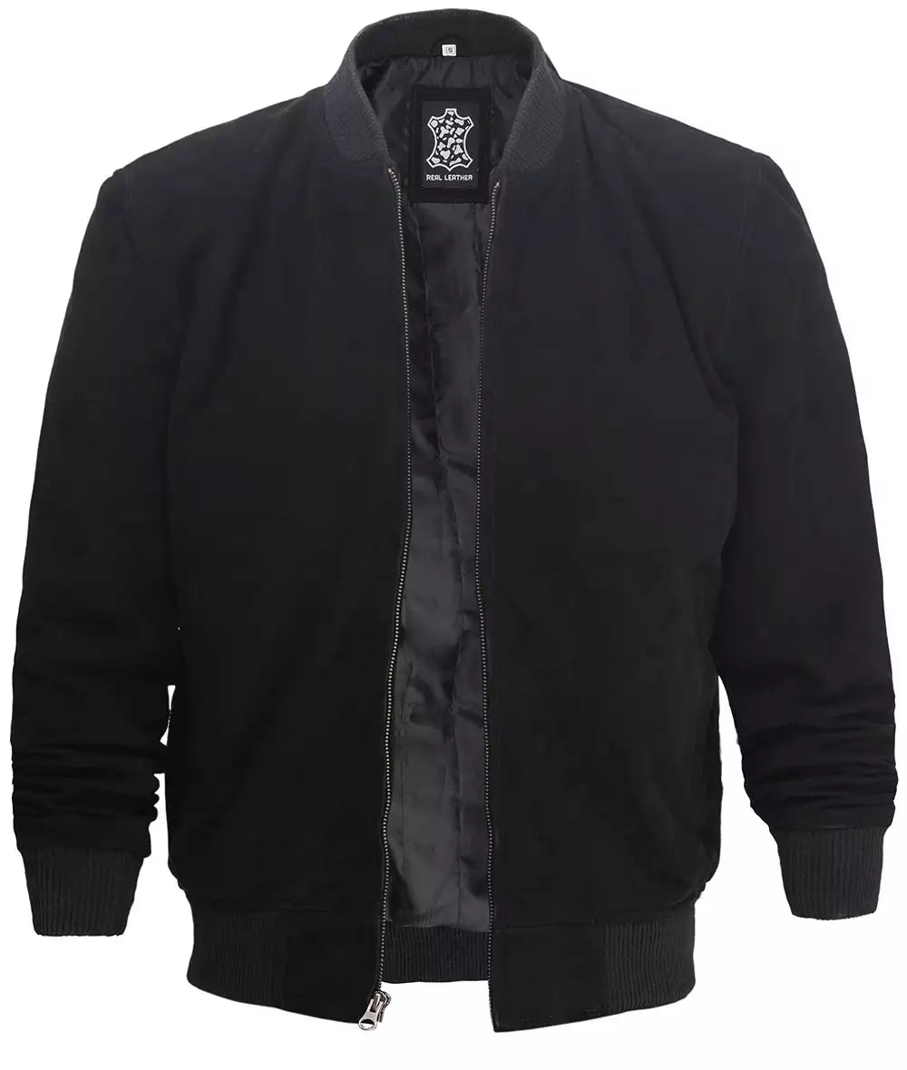 Men's Premium Black Suede Bomber Jacket