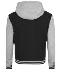 Mens Black and Grey Varsity Jacket with Hood - Baseball College Style