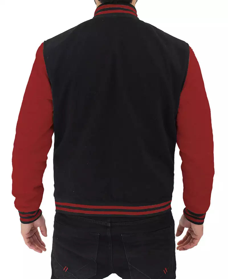 Men's Black and Maroon Varsity Letterman Jacket