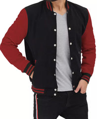 Men's Black and Maroon Varsity Letterman Jacket