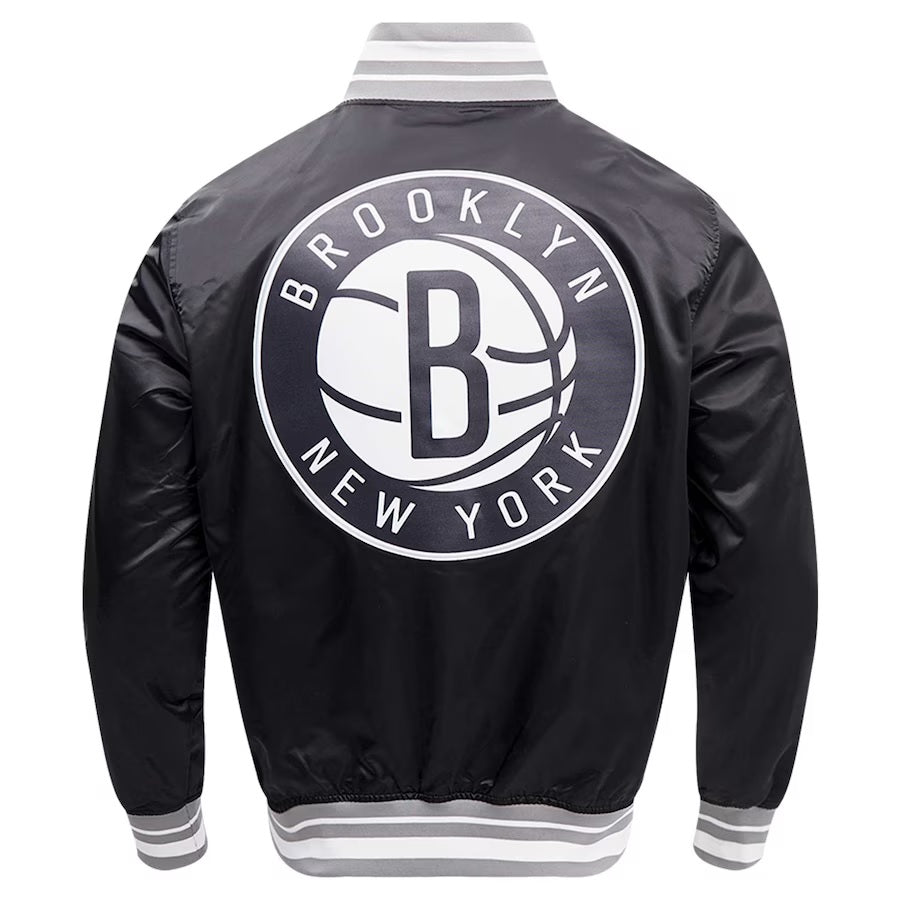 Brooklyn Nets Script Tail Full-Snap Satin Varsity Jacket