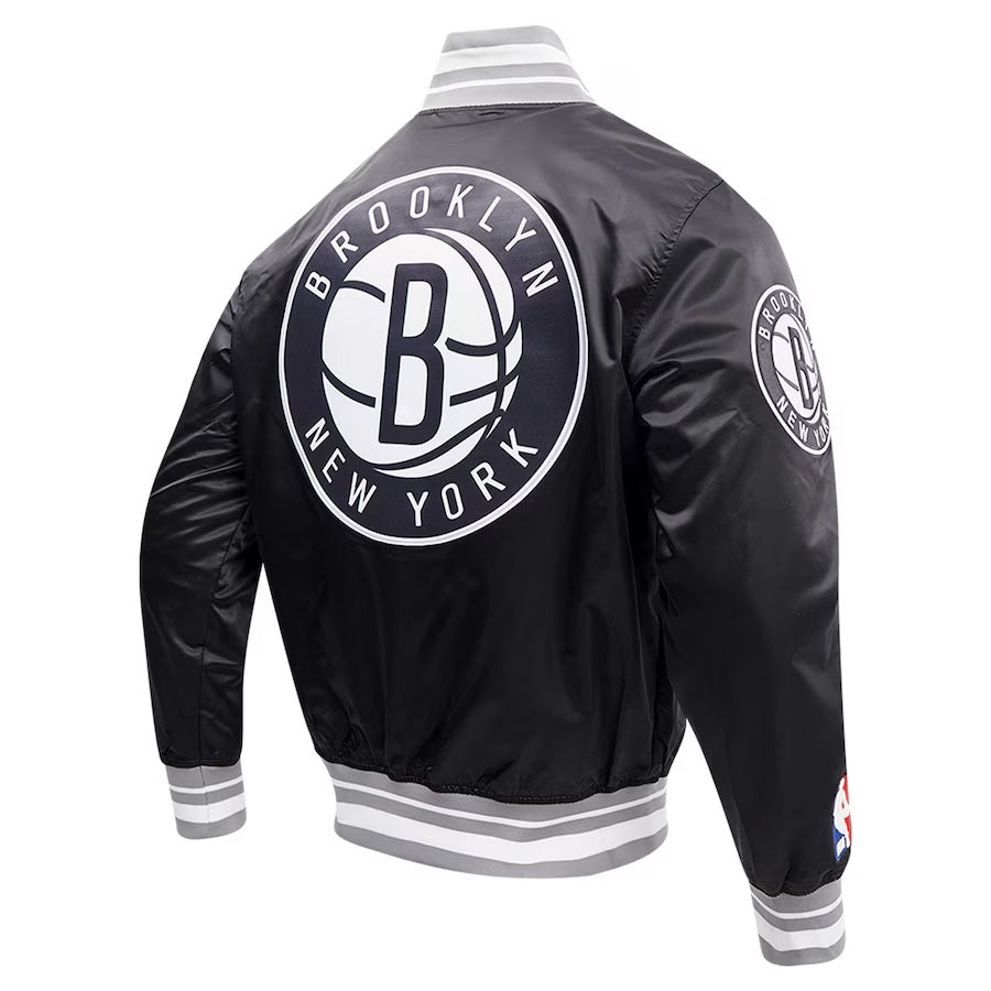 Brooklyn Nets Script Tail Full-Snap Satin Varsity Jacket