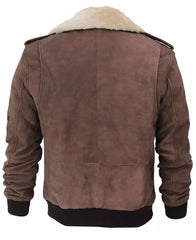 Men's G1 Brown Leather Bomber Aviator Jacket with Shearling Collar