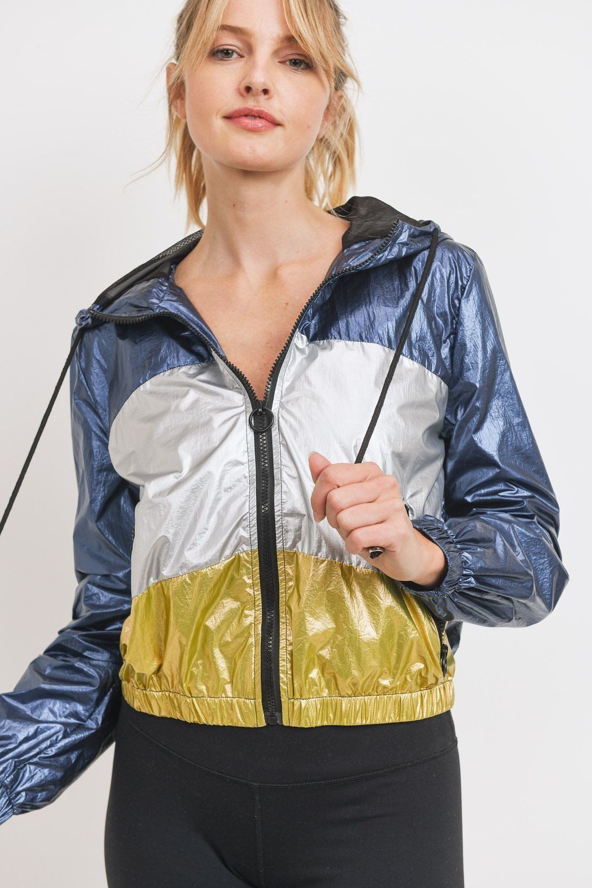 Metallic Colorblock Women's Jacket with Banded Cuff