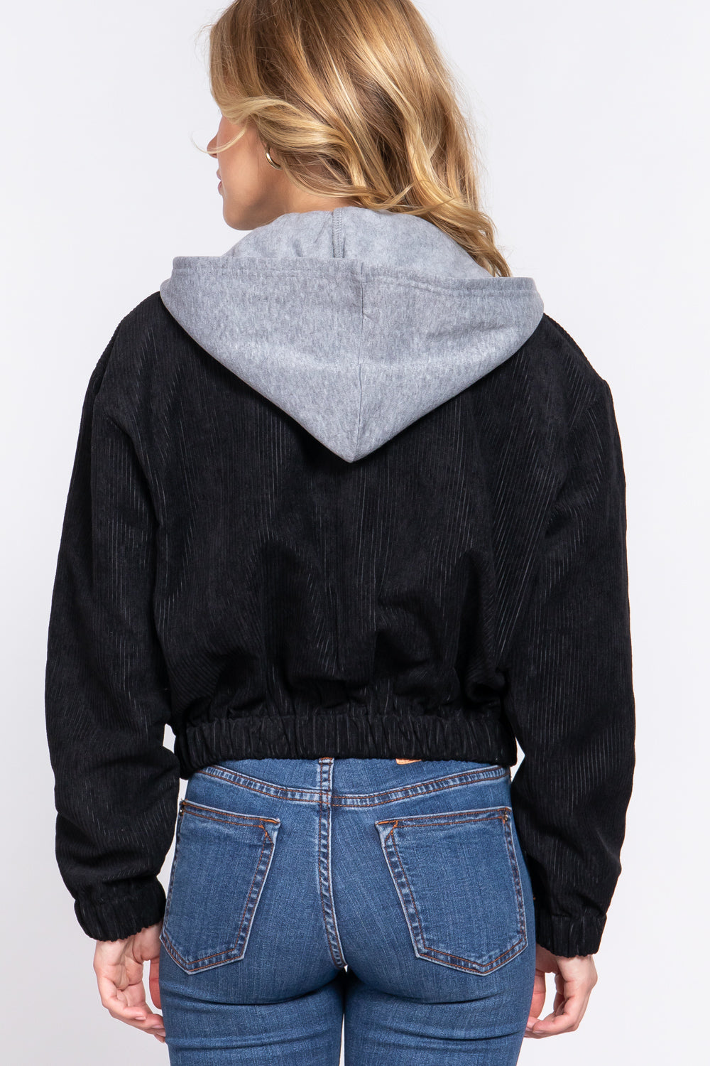 Long Slv Hoodie Corduroy Jacket Black