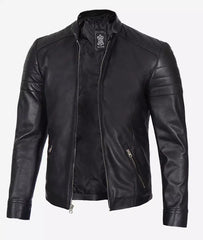 Men's Real Lambskin Leather Black Biker Jacket