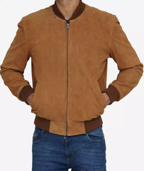 Men's Light Brown Suede Bomber Jacket