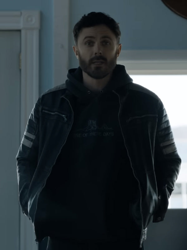 Casey Affleck The Instigators 2024 Black Leather Jacket