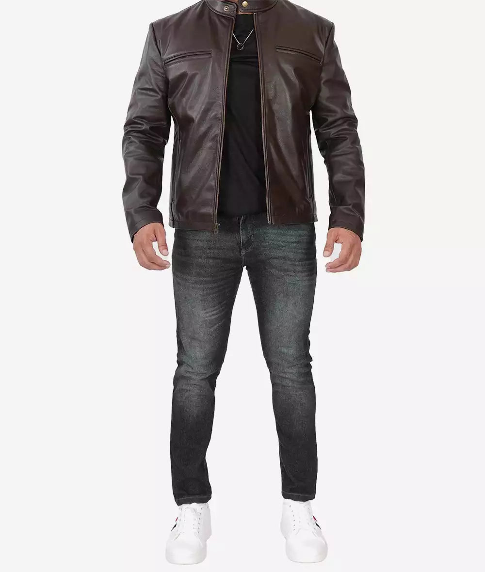 Black Leather Cafe Racer Jacket for Men