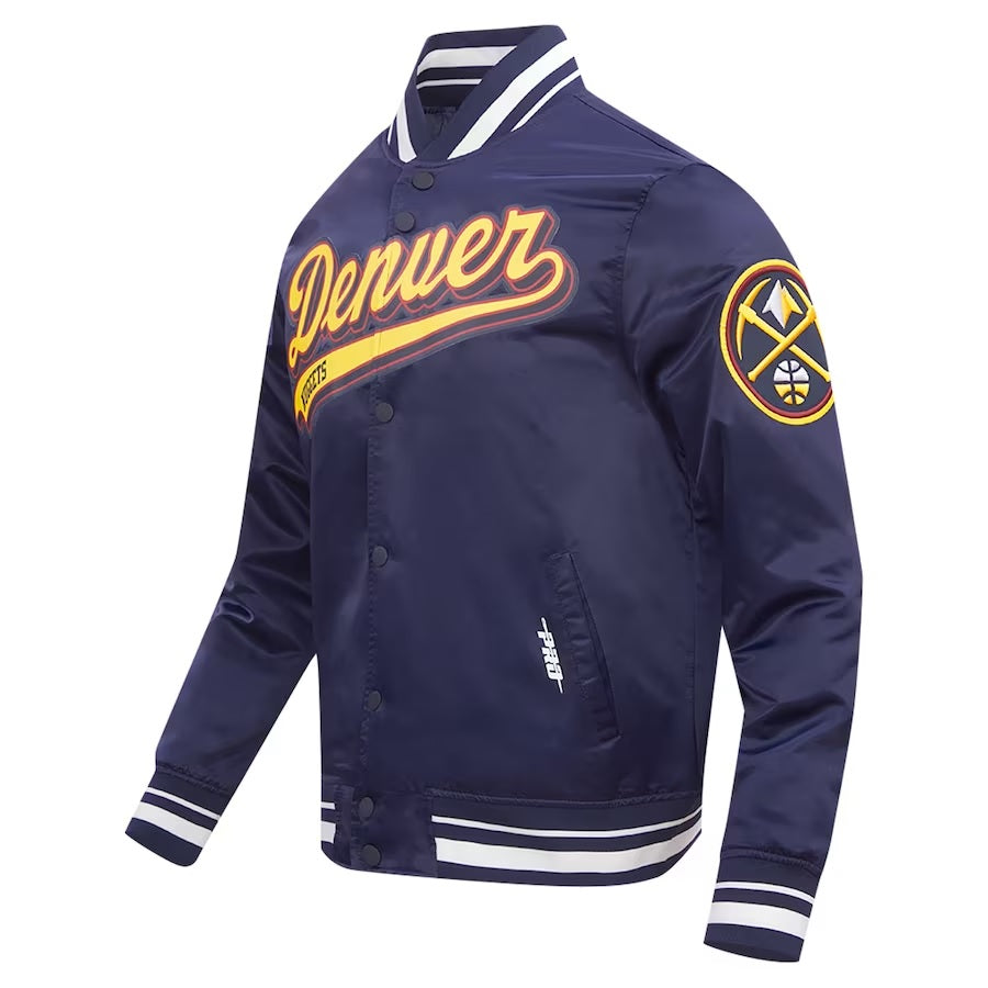 Denver Nuggets Script Tail Satin Varsity Jacket