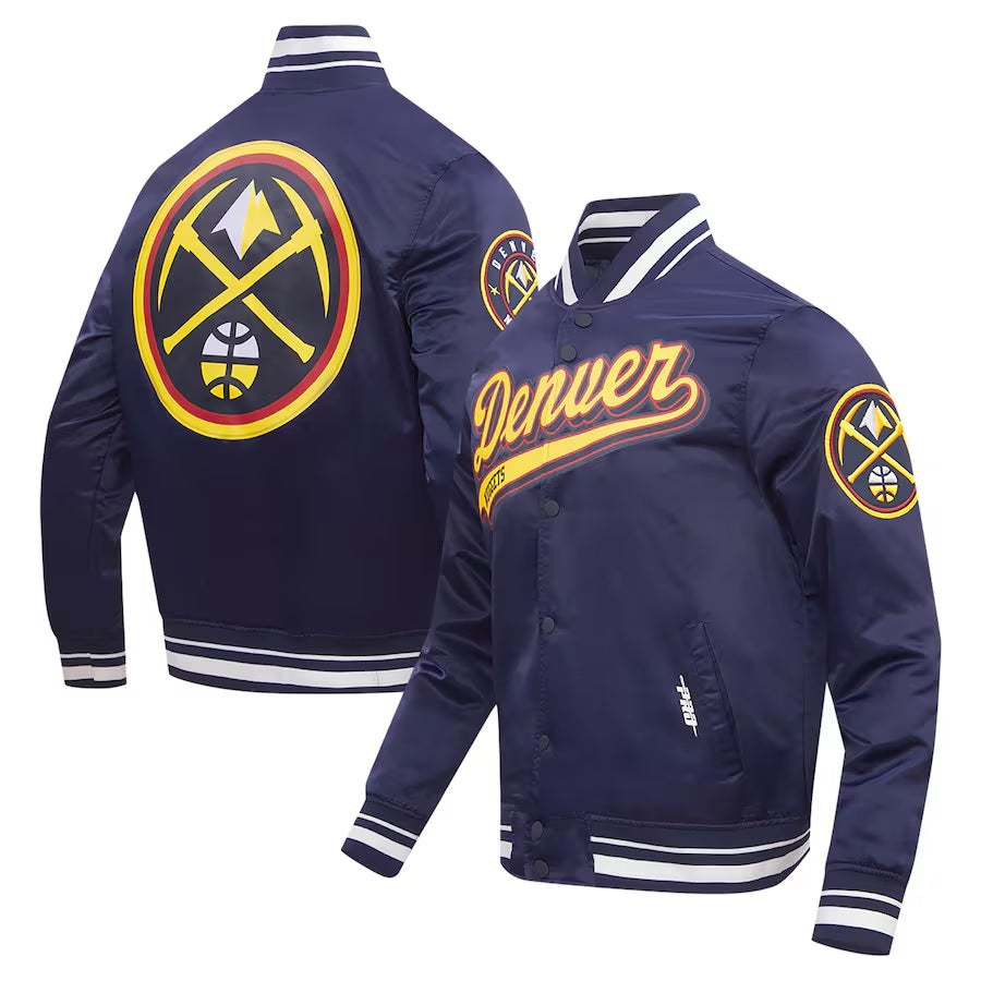 Denver Nuggets Script Tail Satin Varsity Jacket