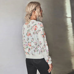 Floral Zip Up Ribbed Trim Bomber Jacket