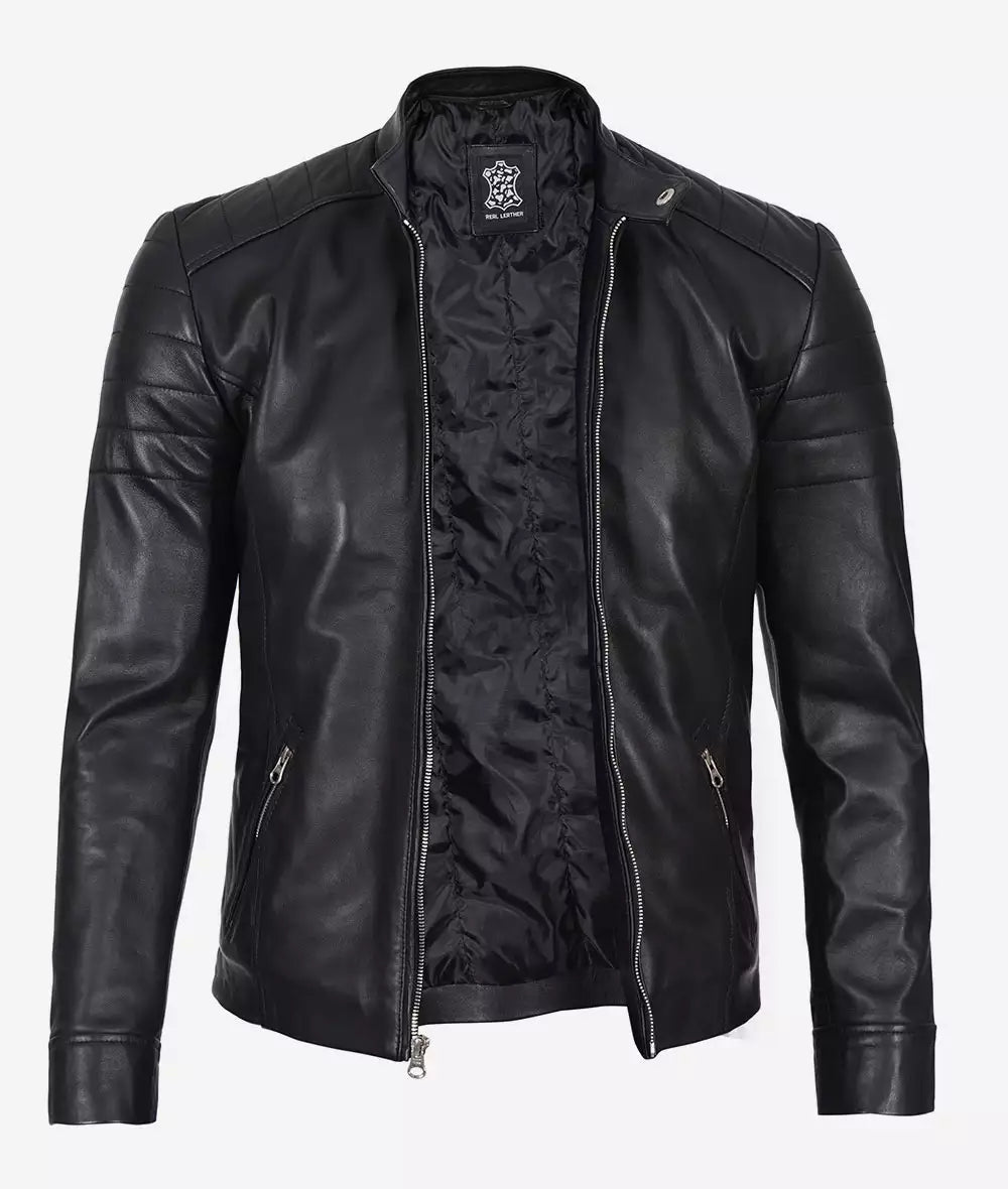 Men's Real Lambskin Leather Black Biker Jacket