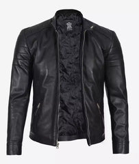 Men's Real Lambskin Leather Black Biker Jacket