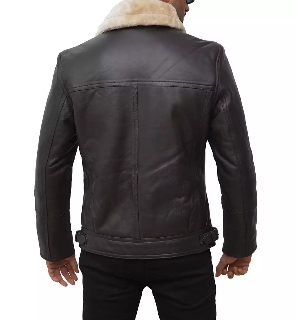 Men's Dark Brown Shearling Moto Leather Jacket