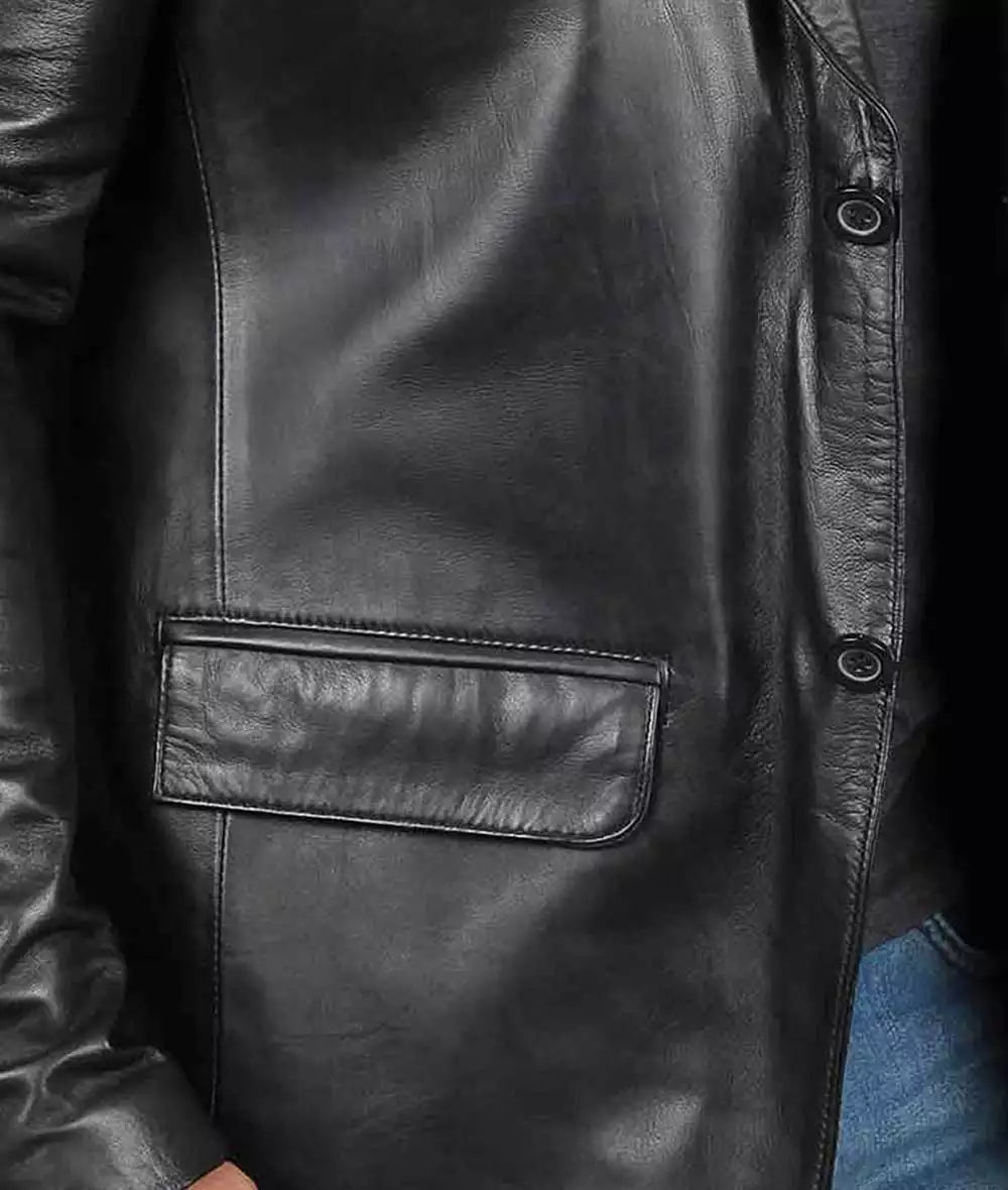 Mens Tall Two Button Black Leather Blazer Jacket