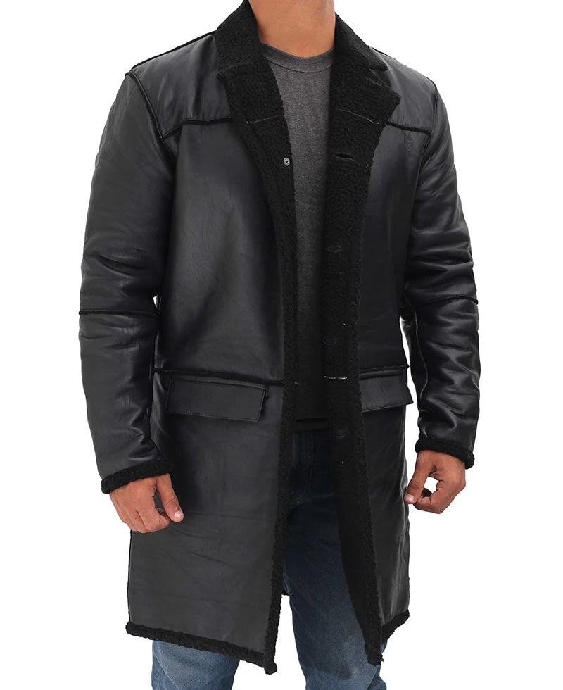 Real Leather Black Sherpa Coat Mens - Winter Coat