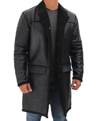 Real Leather Black Sherpa Coat Mens - Winter Coat