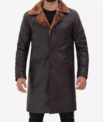 Premium Dark Brown Mens 3/4 Length Shearling Coat