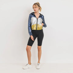 Metallic Colorblock Jacket with Banded Cuff