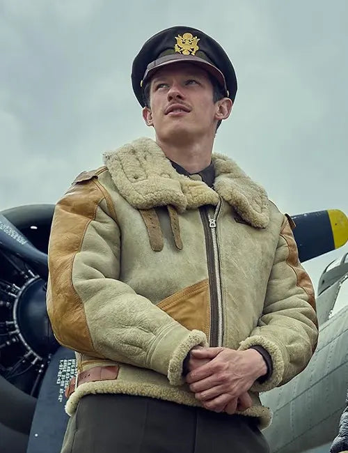 Callum Turner 2024 Masters Of The Air Shearling Jacket