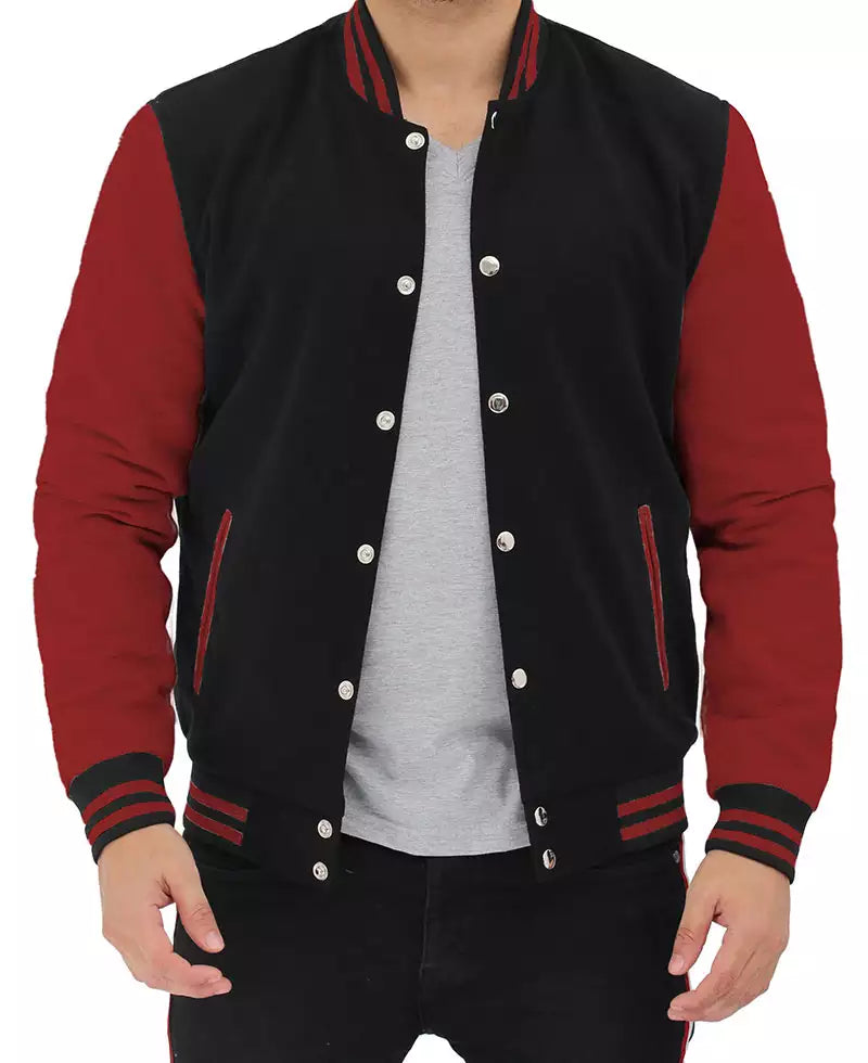 Men's Black and Maroon Varsity Letterman Jacket