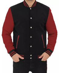 Men's Black and Maroon Varsity Letterman Jacket