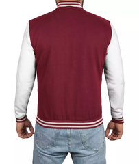 Mens Maroon Varsity Jacket with White Sleeves - Letterman Baseball Style