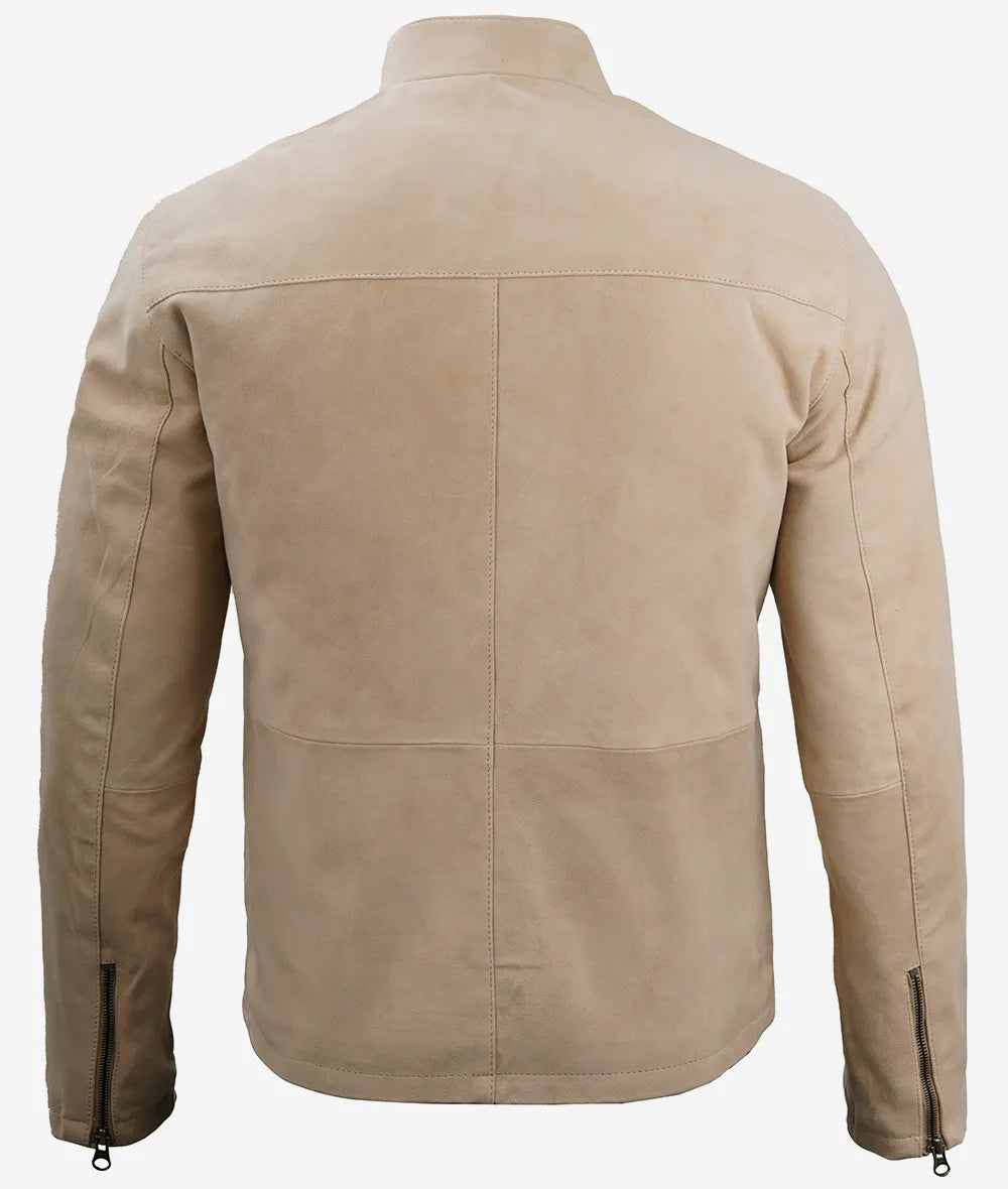 Men's Suede Jacket With Mandarin Collar