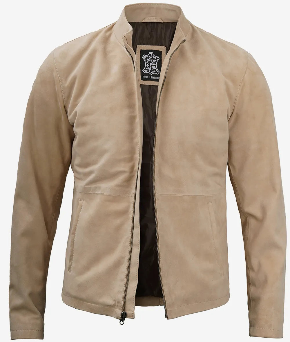 Men's Suede Jacket With Mandarin Collar