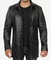 Men's Tall Black Leather Car Coat – 3/4 Length Jacket