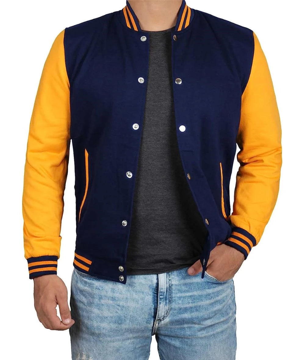 Blue and Yellow Baseball Style Men's Varsity Jacket - Letterman Bomber