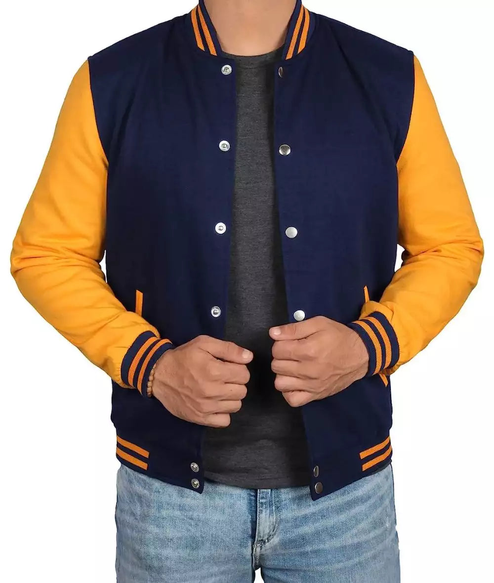 Blue and Yellow Baseball Style Men's Varsity Jacket - Letterman Bomber