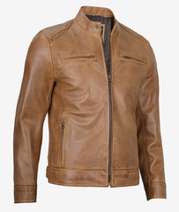 Mens Camel Brown Cafe Racer Leather Jacket