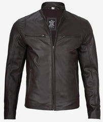 Mens Classic Dark Brown Cafe Racer Leather Jacket